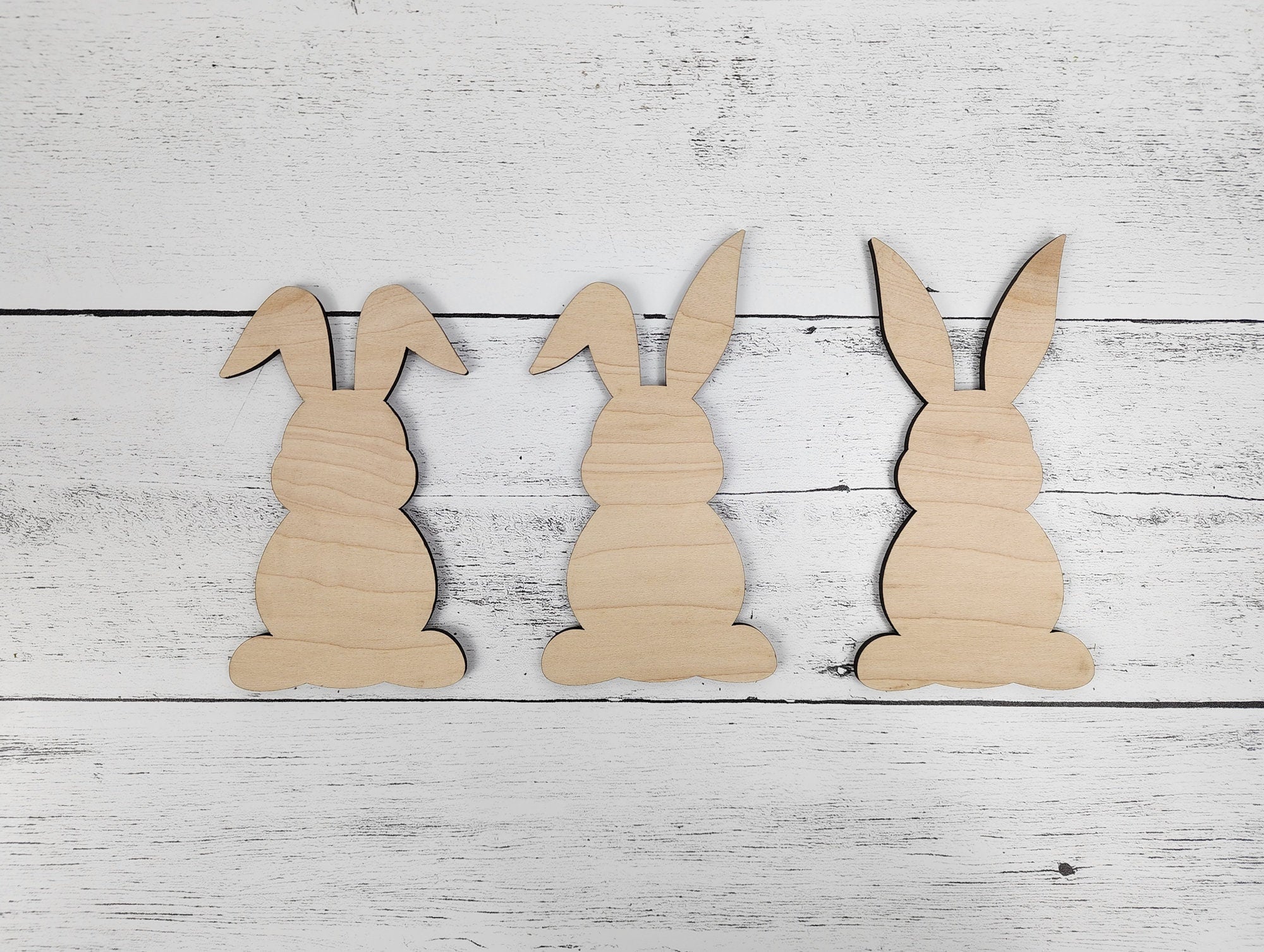Easter Bunny Trio Wood Shapes, Wooden Rabbit Blank, Unfinished Cut